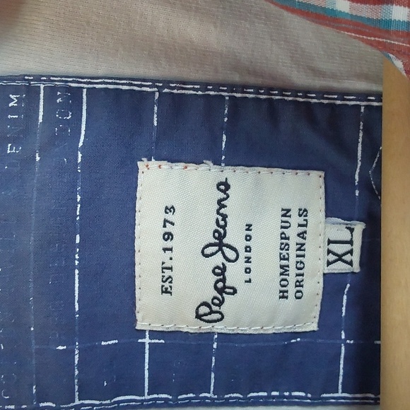 Pepe Jeans Mens Red Plaid Button down Shirt Revel Preppy pockets Sz.XL - Picture 7 of 8